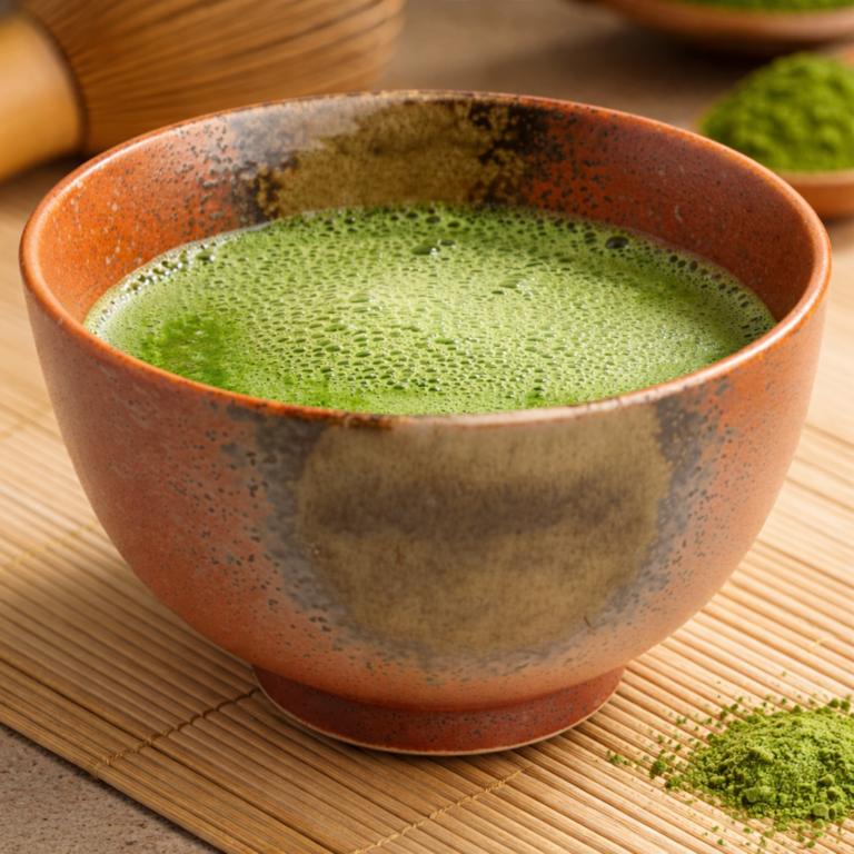 akayuu rood bruine matcha kom met matcha